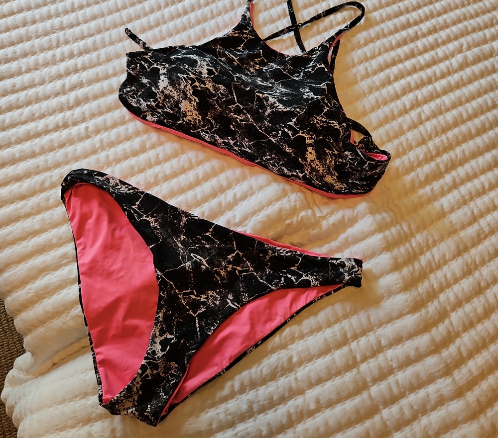 Black and Pink Marble Bikini Set